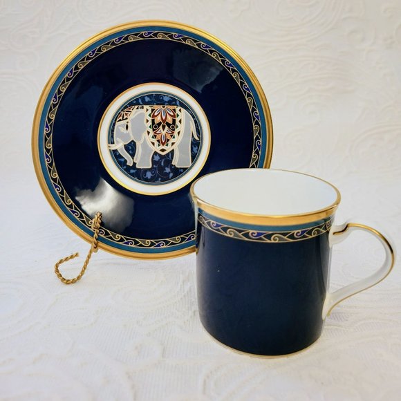 Rare Noritake Demitasse Cup/Saucer, Navy Blue/Gold Elephant Design, Japan - Picture 1 of 9